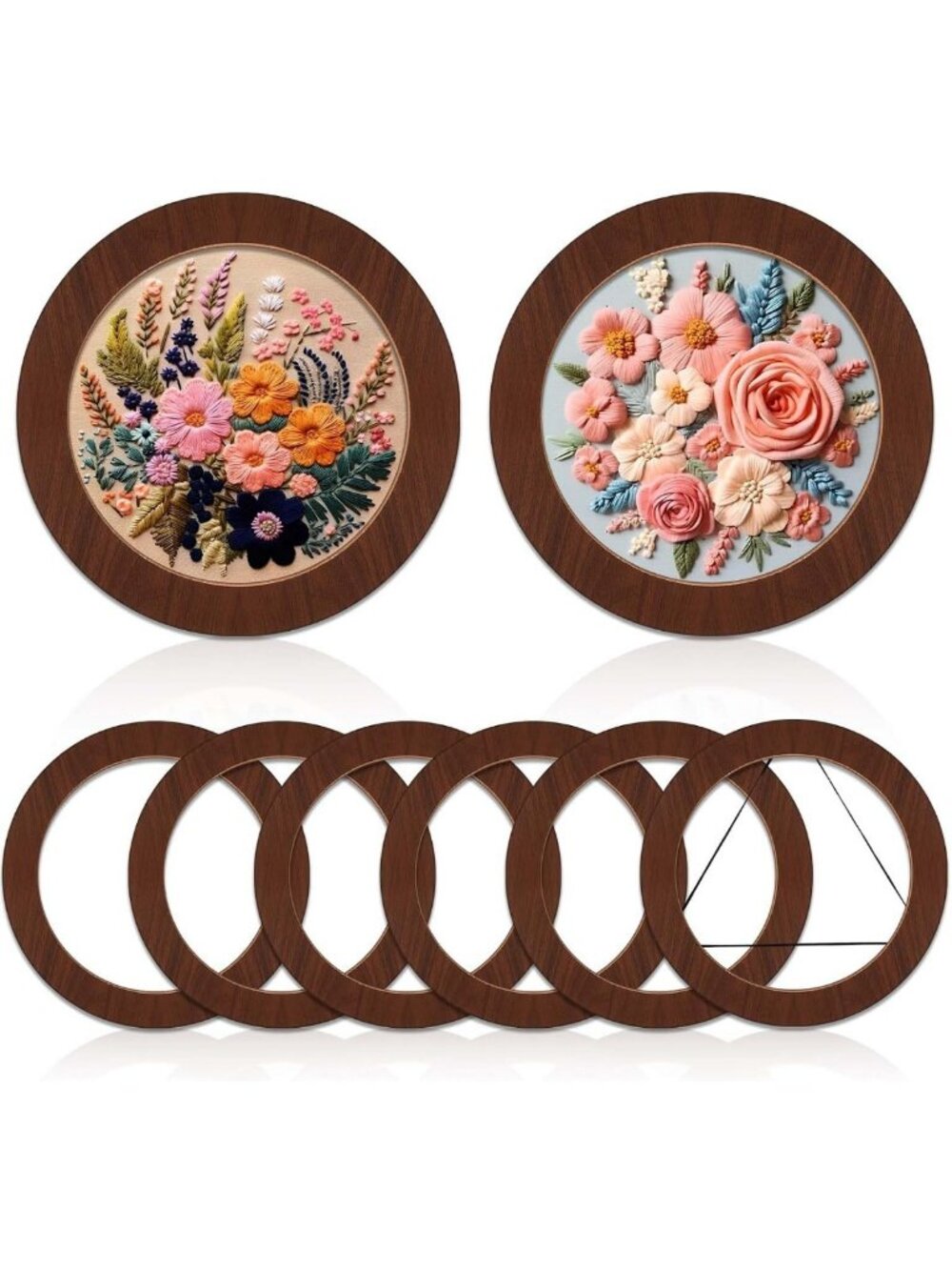 6 Pcs 8-Inch Wood Embroidery Hoops Set for DIY Crafts, Cross Stitch & Art